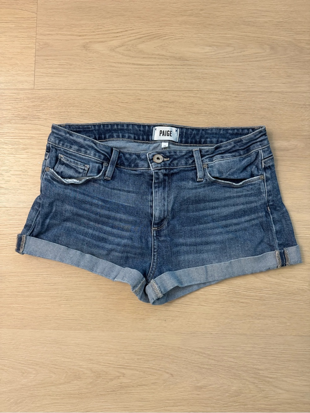 PAIGE Dark Blue Denim Roll-Cuff Women's Shorts